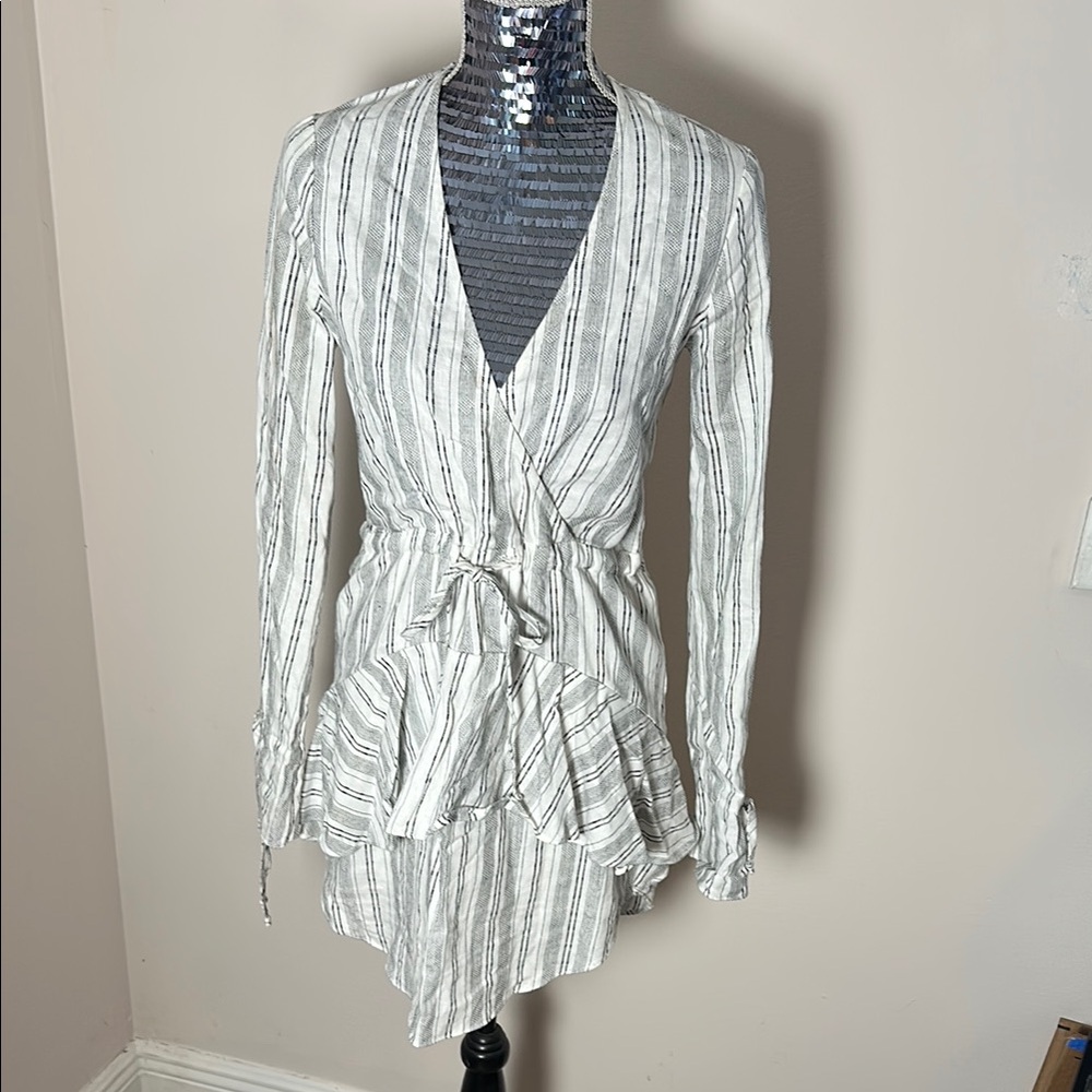 Shona Joy White Ruffled Wrap Dress with Tie Front